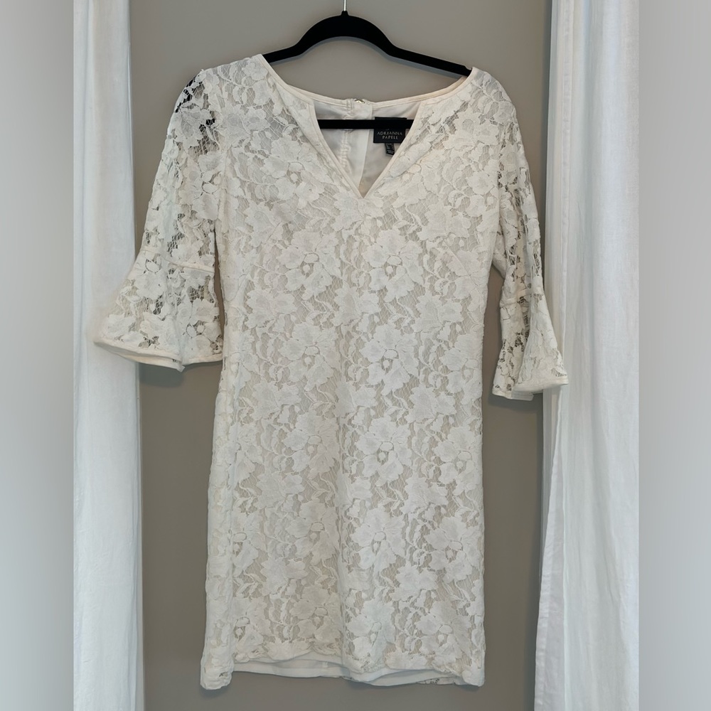Adrianna Papell white lace bell sleeve dress